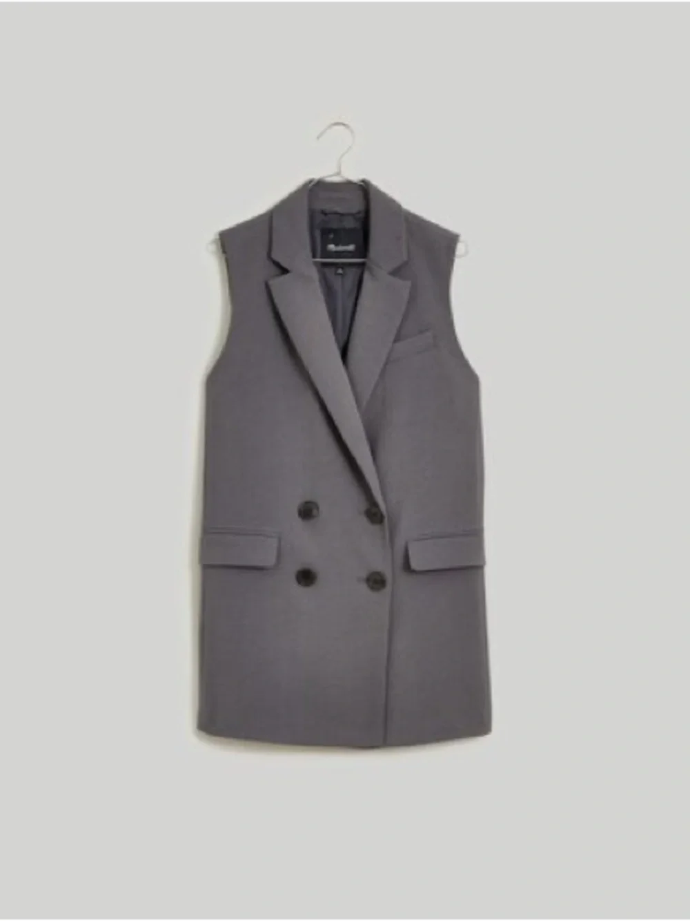NWT ✨ Madewell Oversized Double-Breasted Crepe Sleeveless Blazer in Gray $198